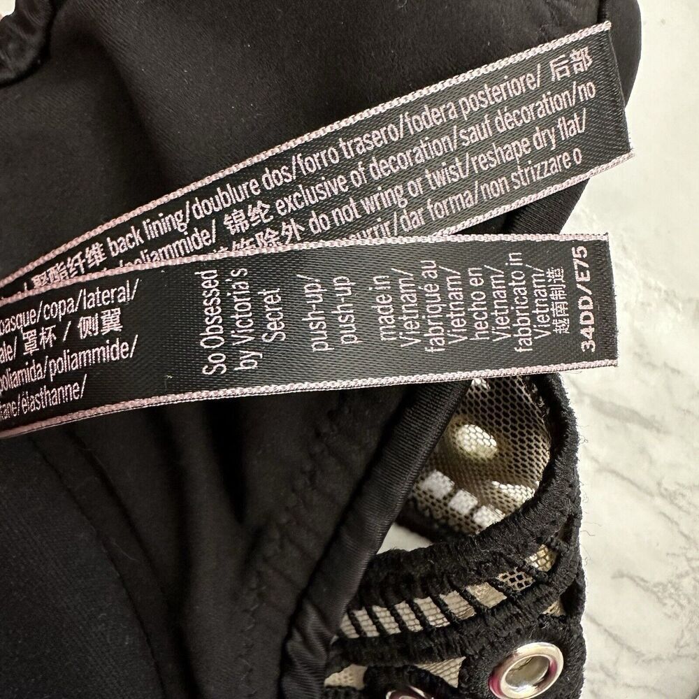 Victorias Secret Womens So Obsessed Push Up Bra Size 34DD Solid Black Racerback - Picture 3 of 3